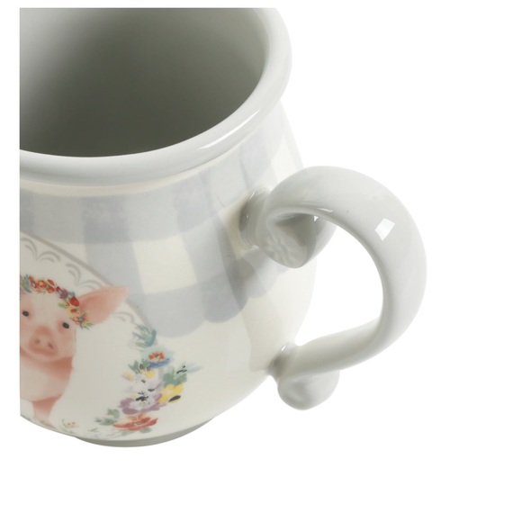 New Pioneer Woman Novelty Gingham 16-Ounce Mug “Pot Belly Mug” Gray/White - Picture 4 of 5